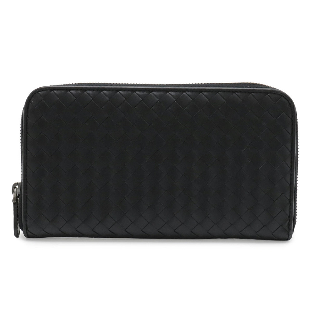 BOTTEGA VENETA Intrecciato Round Zipper Long Wallet Leather Black